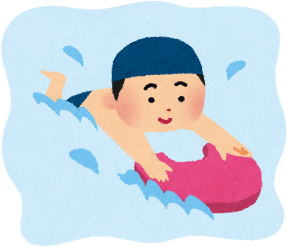 Illustration of a Child Swimming with Kickboard